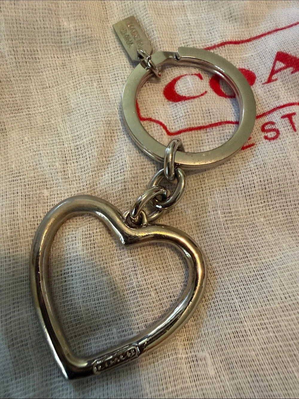 Coach Pink Crystal Heart Key Ring with Silver-Tone Hardware